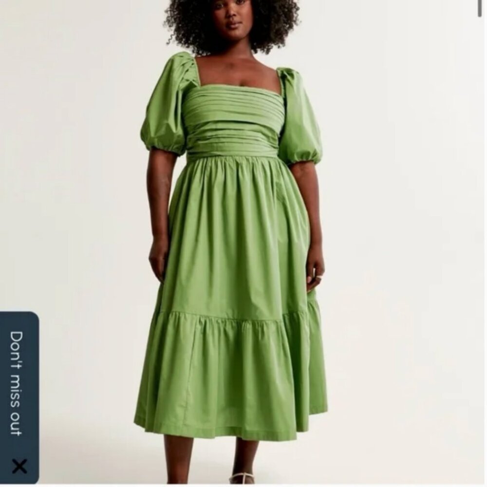 Abercrombie Emerson Poplin Puff Sleeve Midi Dress Medium Tall